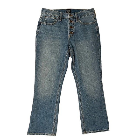 J Crew Mid Rise Flare Crop Jeans Exposed Button Fly Size 27 Medium Wash - Picture 1 of 10